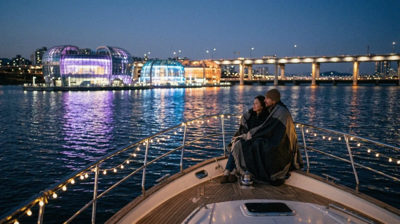 Sevit Island yacht docked near Banpo Bridge, an option in the Han River cruise ticket price comparison, Seoul